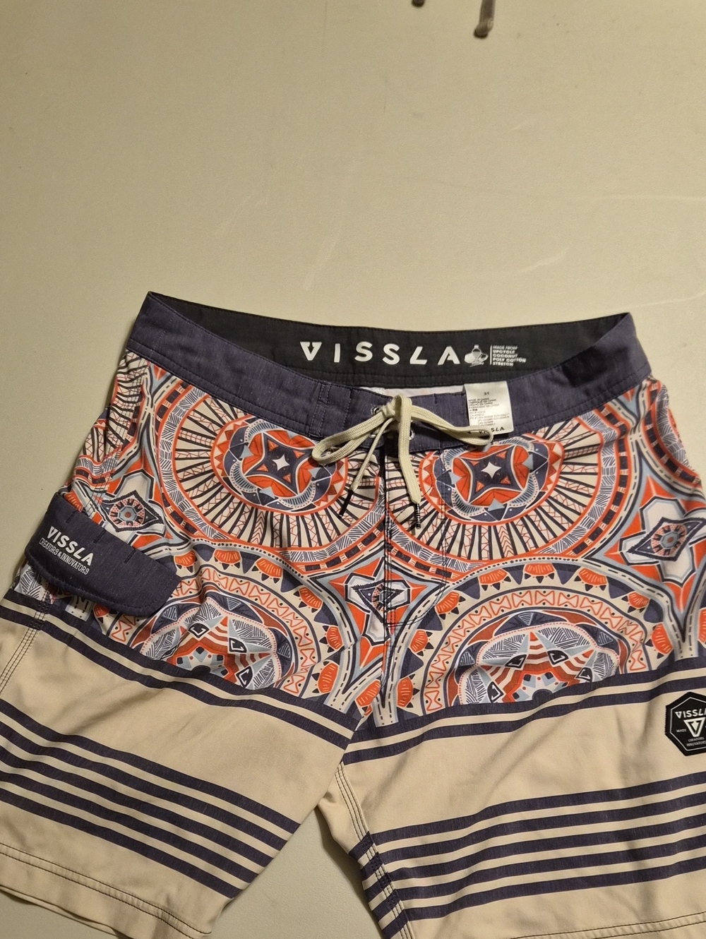VISSLA Beige, Navy & Orange Patterned Hybrid Shorts
